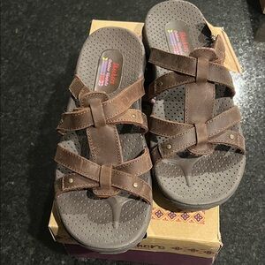 Skechers Brown Leather Strappy Comfort Sandals
